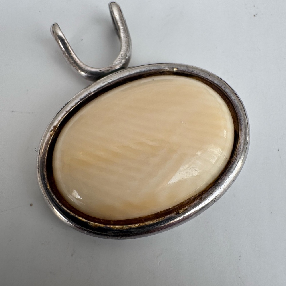 Vintage modernist Sterling Pendant signed NE From bone 925 silver Denmark 70 s